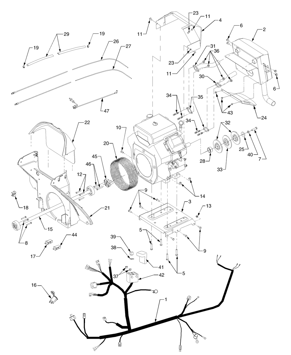 Driveshaft And Engine Connections Diagram and Parts List for GT3100 14A671010-14B671710 Cub Cadet Lawn Tractor